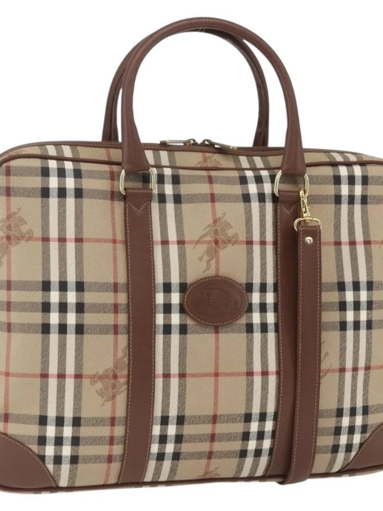 Burberrys Nova Check Business Bag Pvc 2way Beige Gold Auth Mr1743